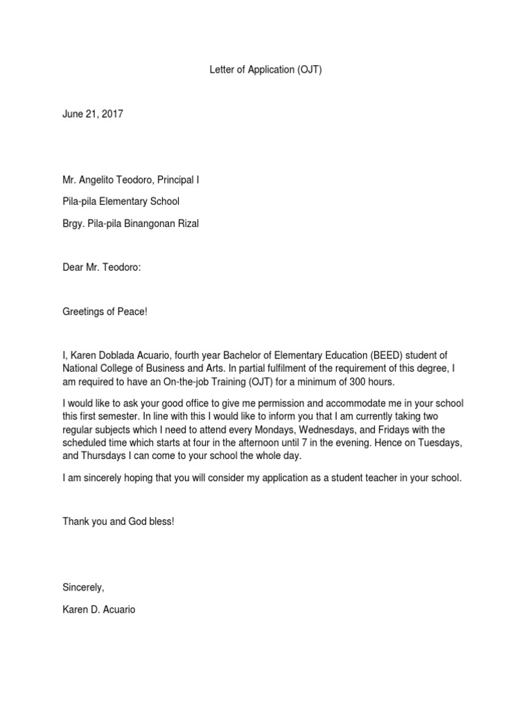 application letter for school student