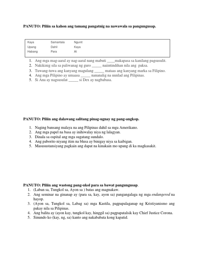 quiz pang ugnay pdf