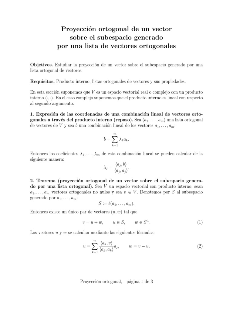 Orthogonal Projection Onto Subspace Generated by Orthogonal List of
