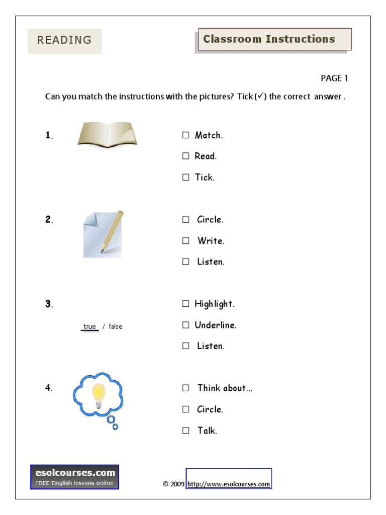 Classroom Instructions Worksheet PDF Communication