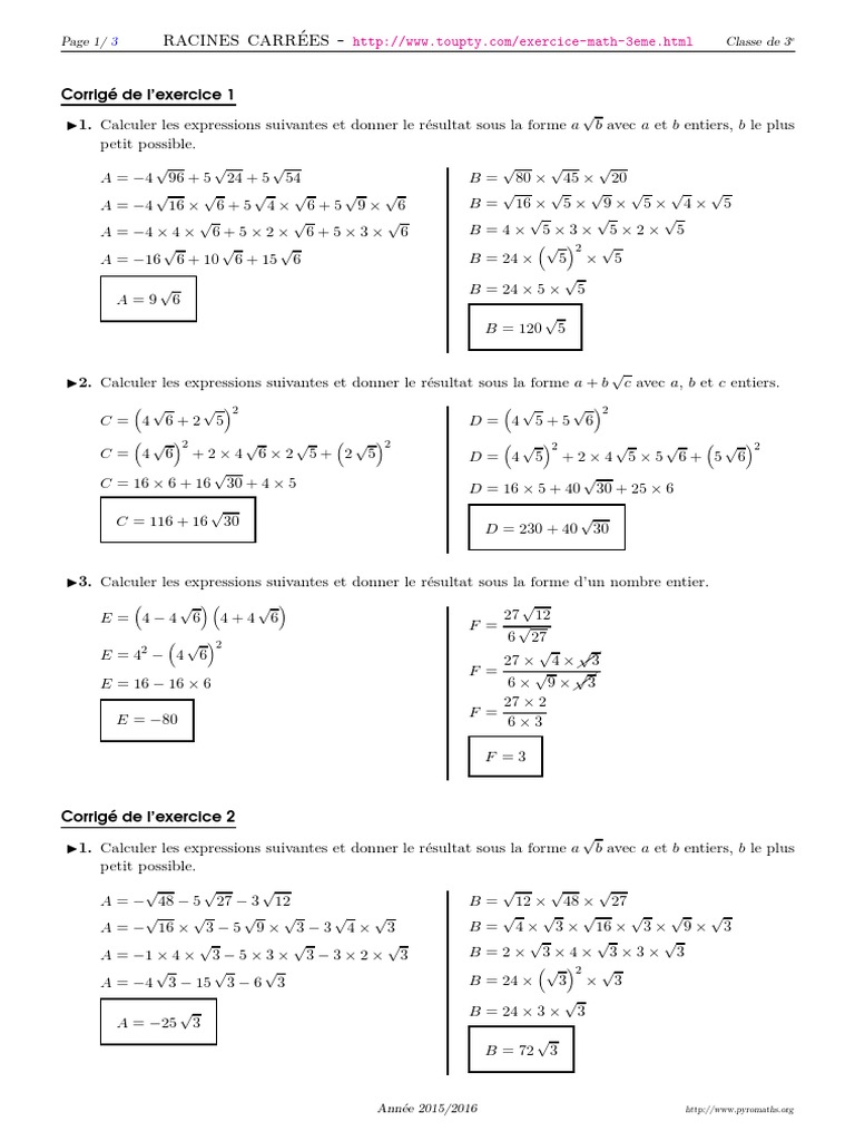 Exercices Puissances Et Racines Carrées Seconde Pdf