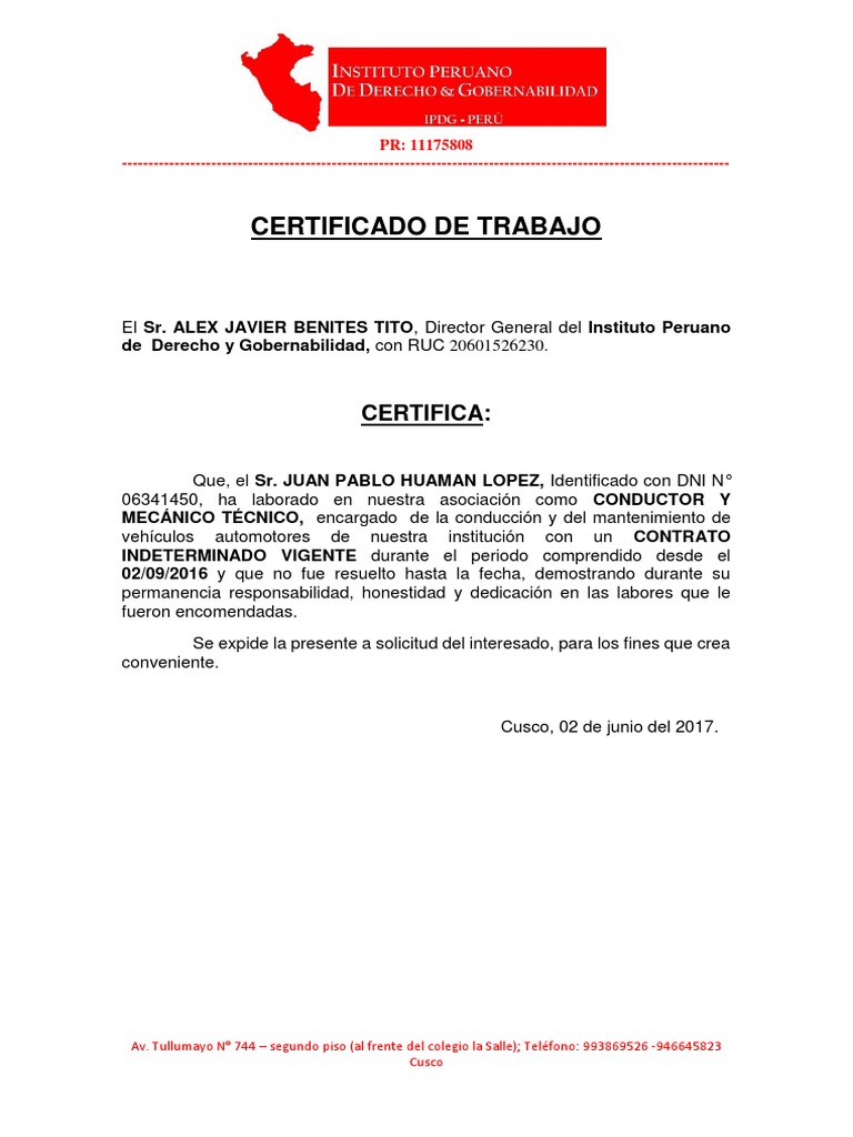 Certificado De Trabajo