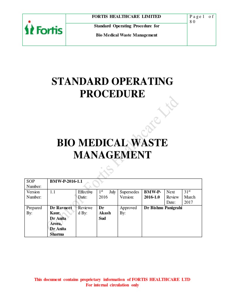 0.59062000 1469511231 Bio Medical Waste Management SOP 2 PDF Waste Management