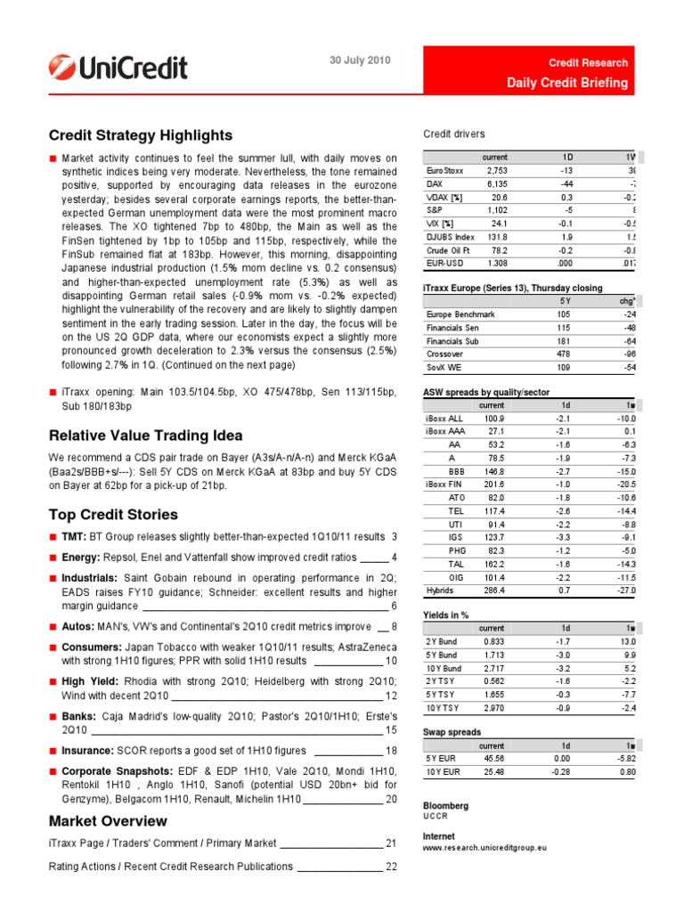 JUL 30 UniCredit Credit Research | PDF | Free Cash Flow | Euro