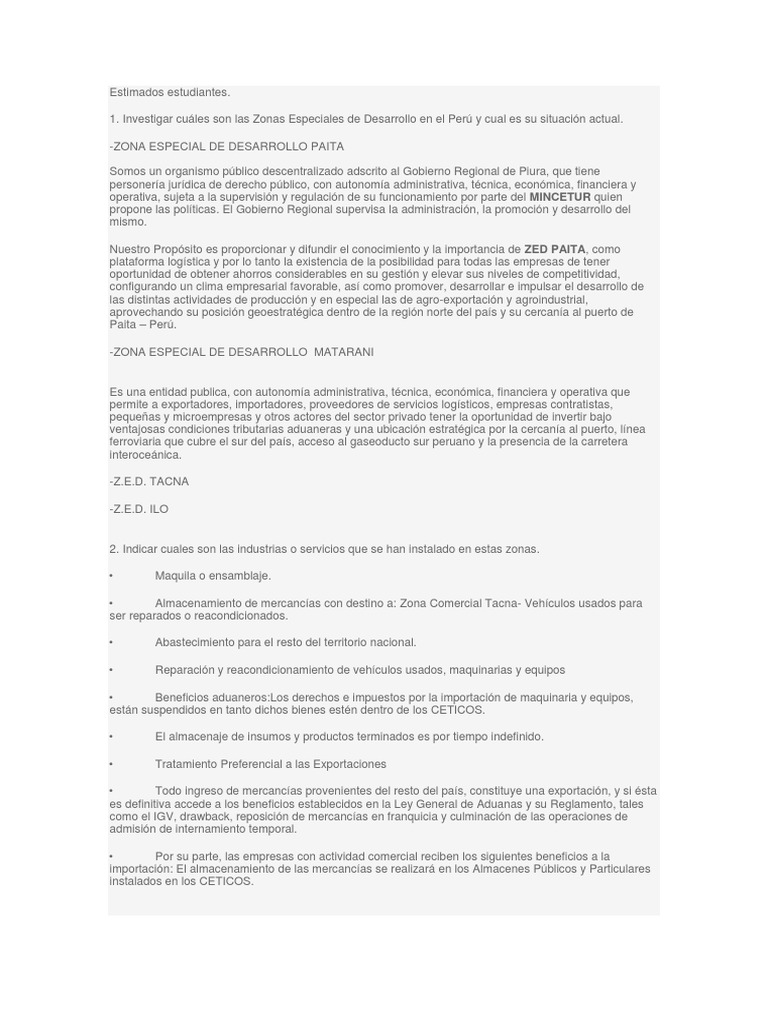 Zonas Especiales de Desarrollo PERU | PDF | aduana | Perú