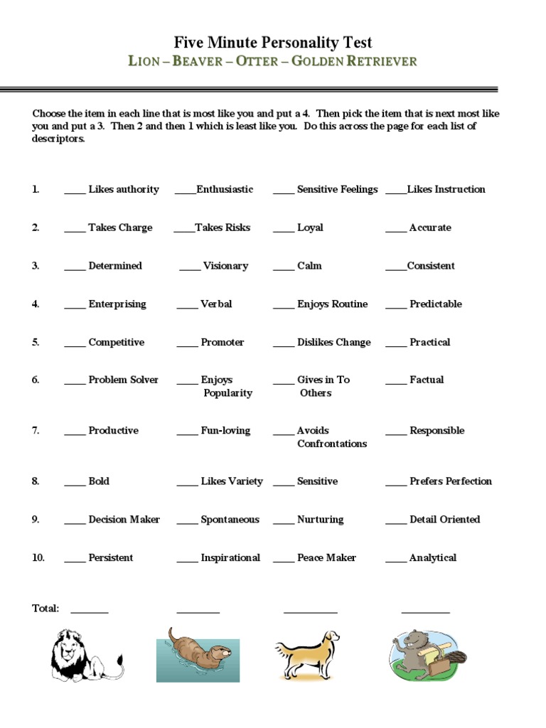 Five Minute Personality Test: L - B - O - G R | PDF | Emergence ...