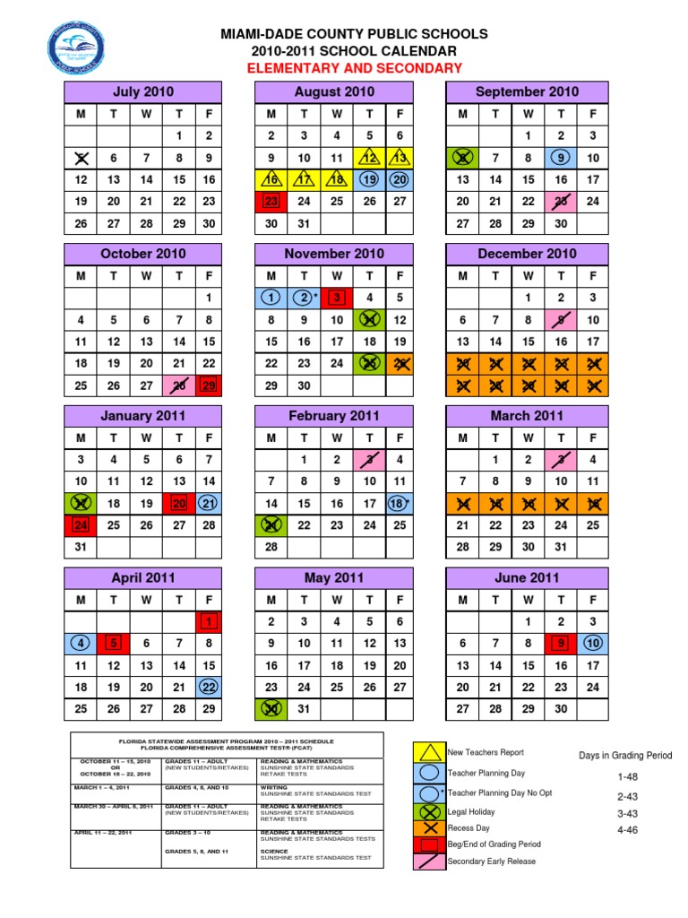 2010-2011 Dade Schools' Calendar | PDF | Academic Term | Schools