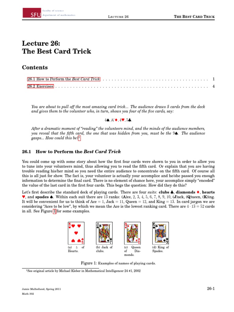 26 Best Card Trick | Download Free PDF | Combinatorics | Playing Cards