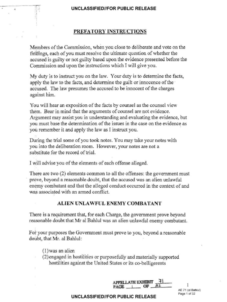 Bahlul - Mil Judge Instructions Oct. 31 2008 | PDF | Law Of War ...