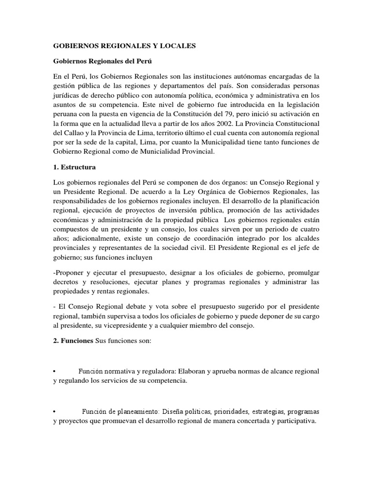 Estructura y Funciones de Gobiernos Locales en Perú | PDF | Esfera ...