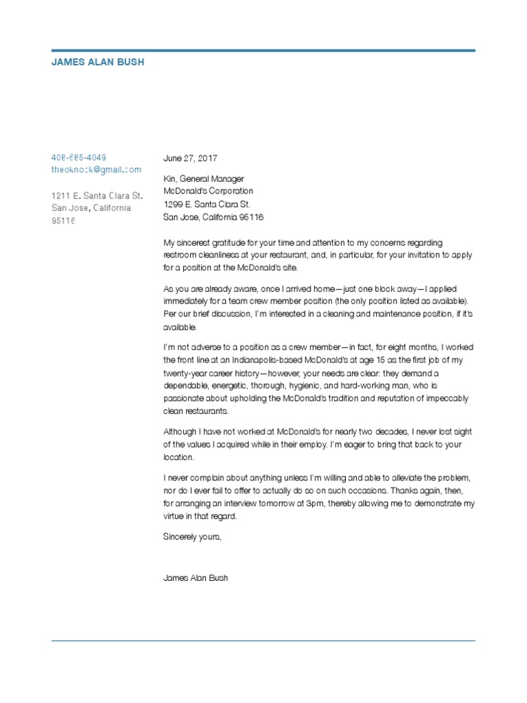 Application letter for first time service crew image