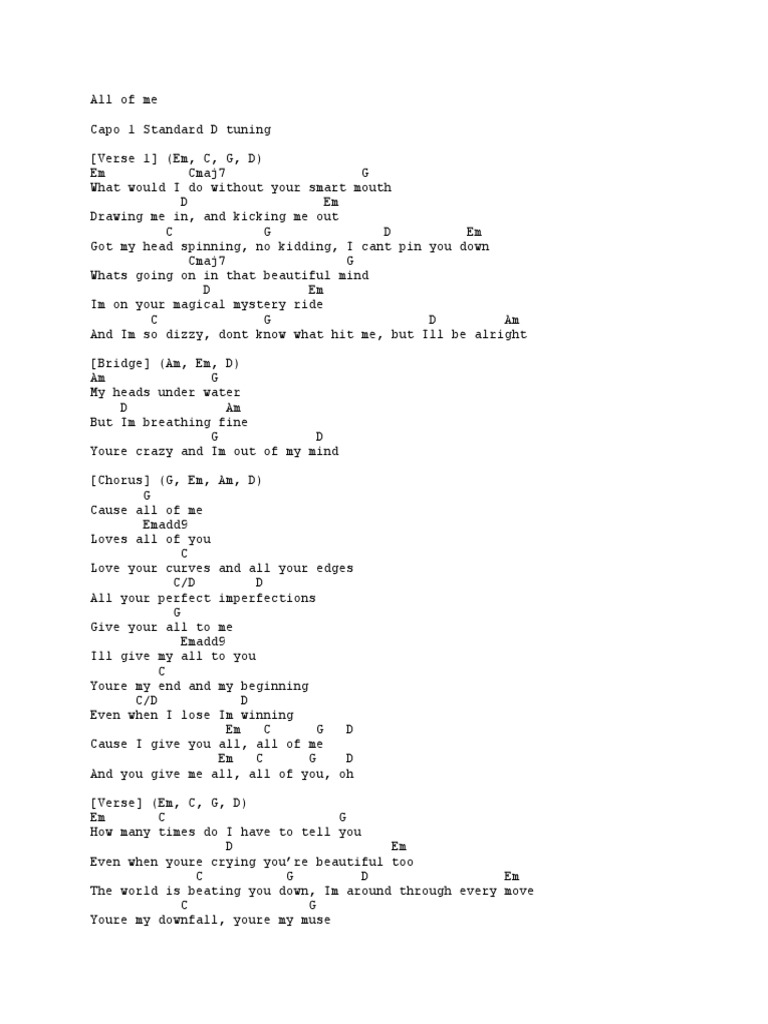 All Of Me Chords | Pdf | Song Structure | Songs