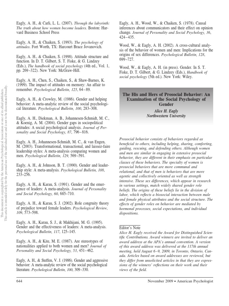 The his and hers of prosocial behavior An examination of