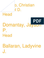 Dionisio, Christian Michael D. Head: Domantay, Jayson P