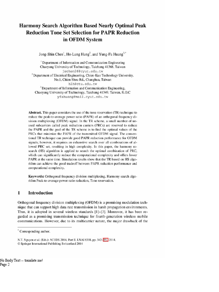 Harmony Search Algorithm Based Nearly Optimal Peak Reduction Tone Set ...