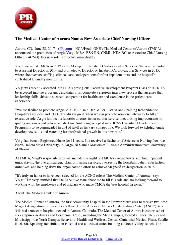 The Medical Center of Aurora Names New Associate Chief Nursing Officer