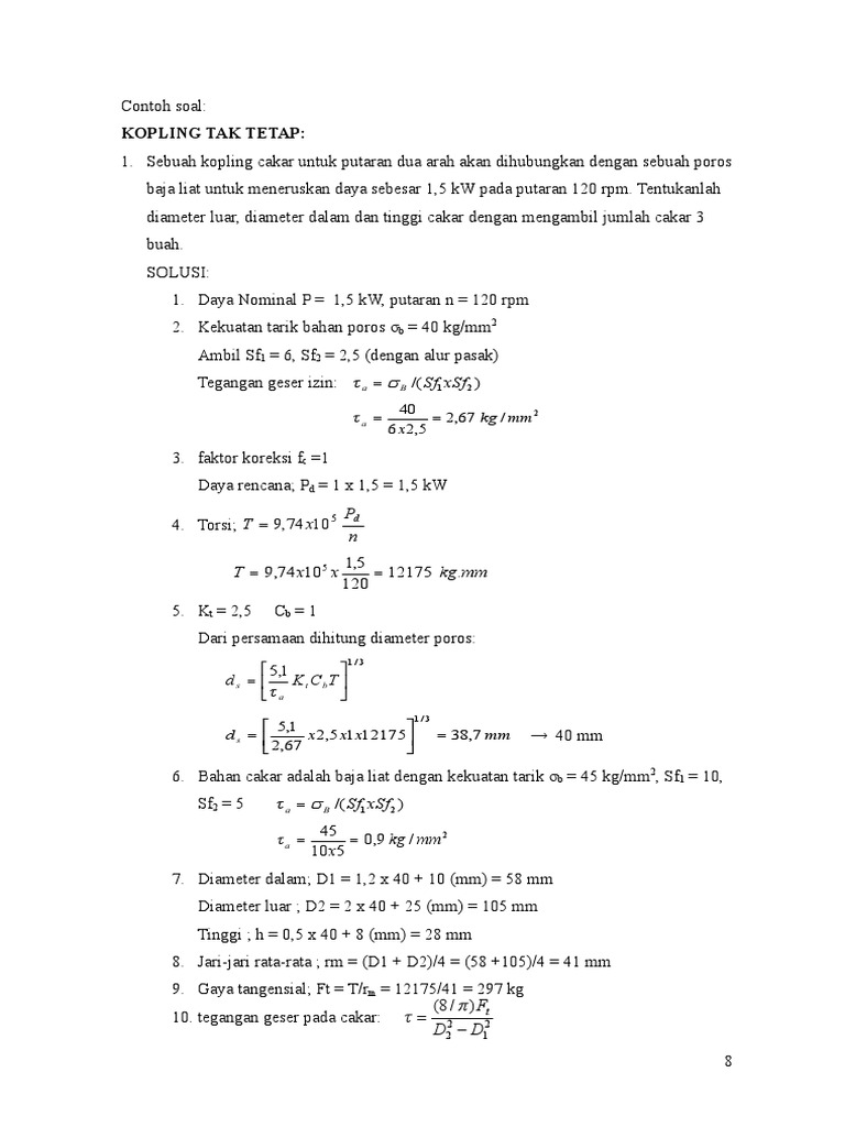 12 Contoh Soal Kopling Tak Tetap