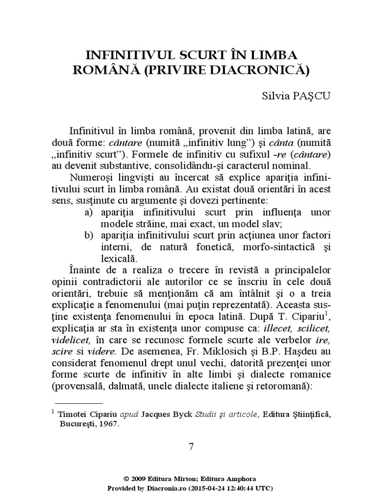 Infinitivul Scurt in Romana | PDF
