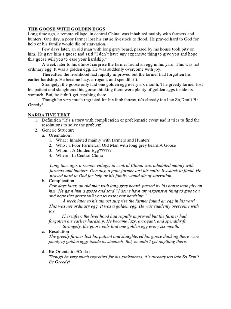 The Goose With Golden Eggs Pdf Adverb Linguistics
