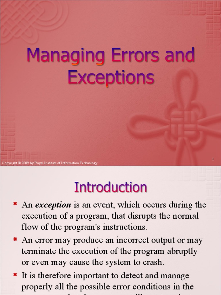 Managing Errors and Exceptions | PDF | Class (Computer Programming ...