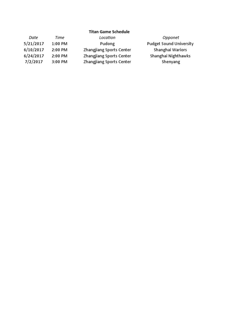 Titans Game Schedule PDF