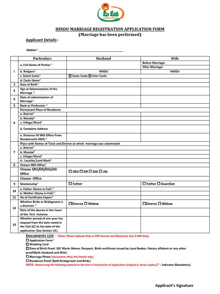Hindu Marriage Registration Form PDF | PDF | Wedding | Marriage