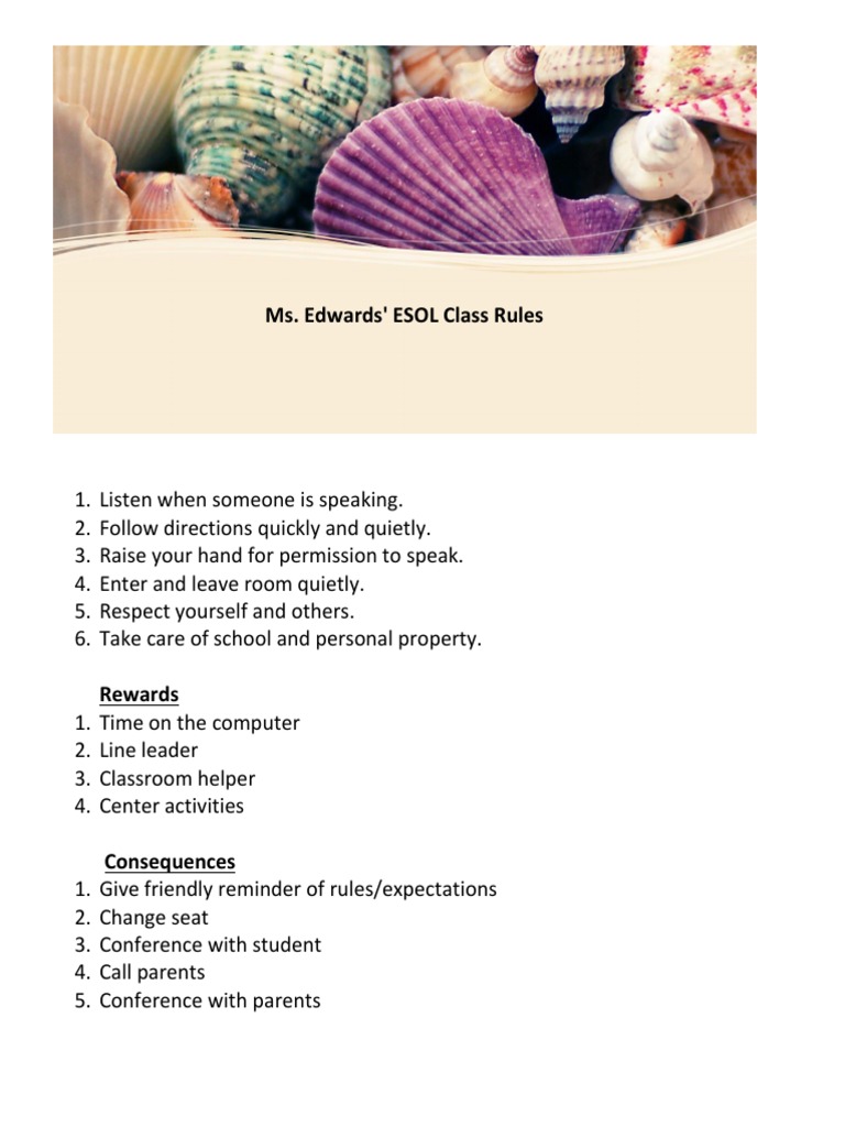 ESOL Class Rules and Rewards System | PDF