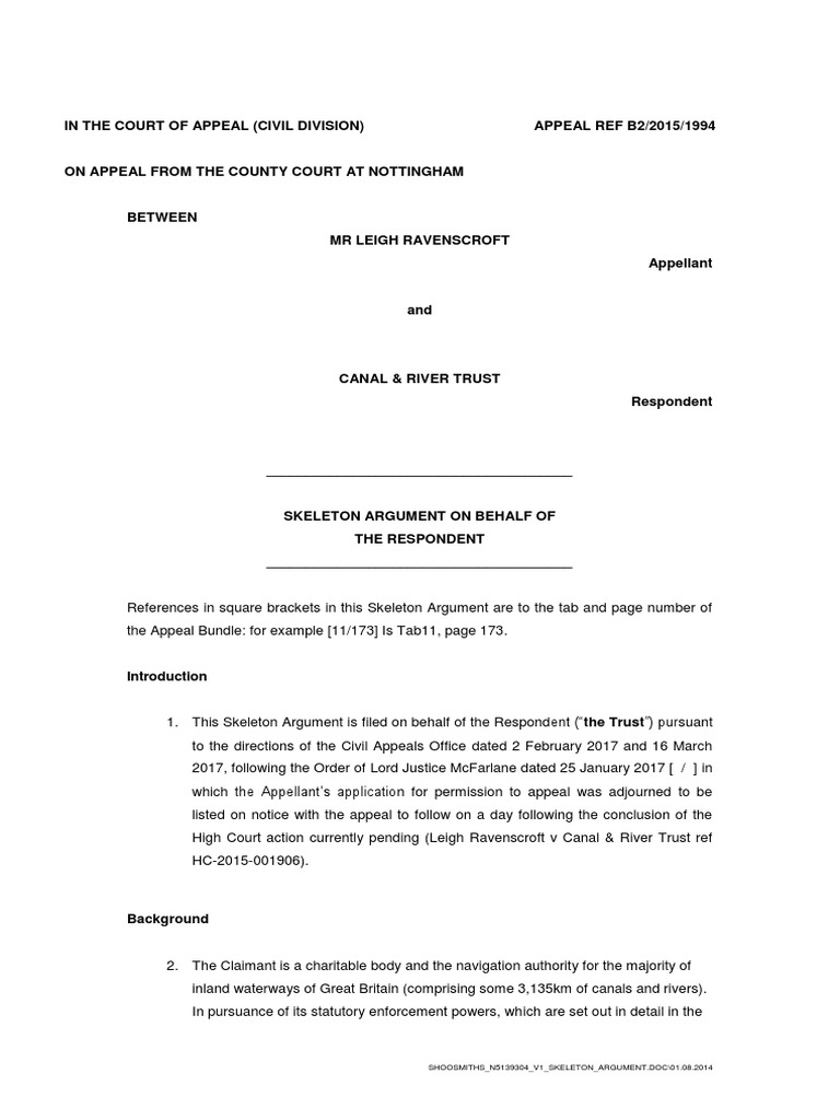Respondent Skeleton Argument: Ravenscroft v Trust | PDF | Judgment (Law ...