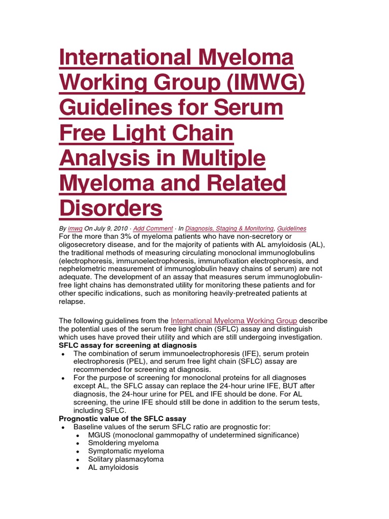 International Myeloma Working Group for Free Light Chain Myeloma