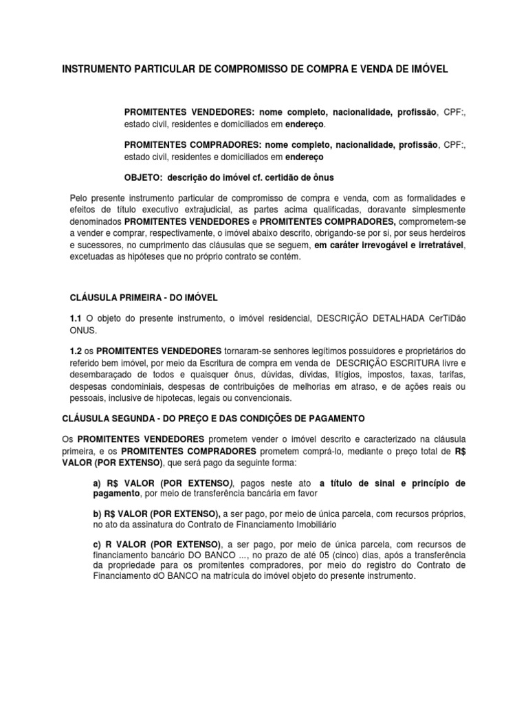Modelo Instrumento Particular Compra e Venda Imóvel | PDF | Impostos ...