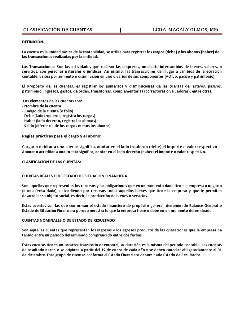 Clasificación de Cuentas Contables | PDF | Contabilidad | Beneficio ...
