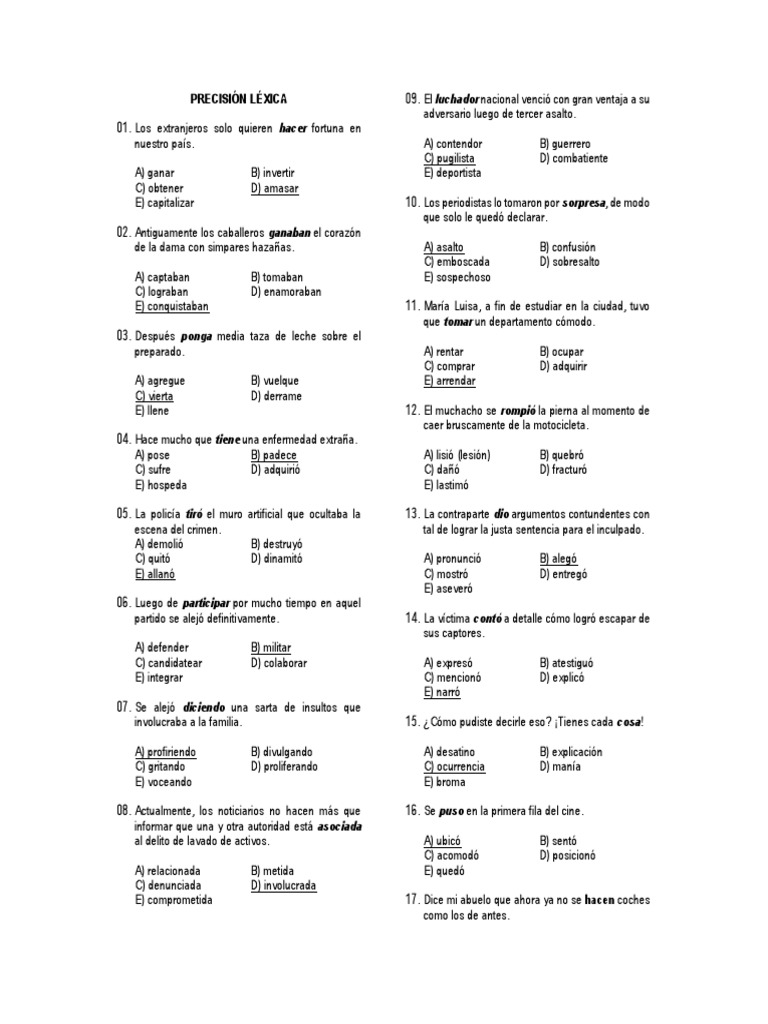 Ejercicios de Precisión Léxica y Comprensión | PDF | Ironía | Método ...