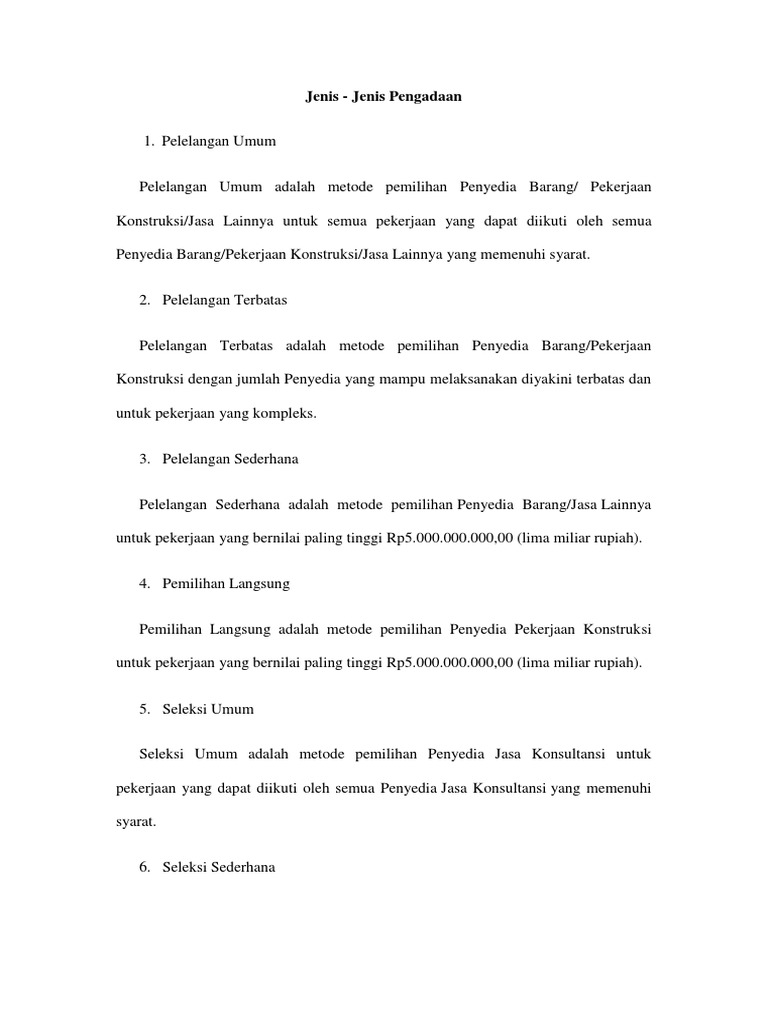 Jenis-Jenis Pengadaan Barang dan Jasa | PDF