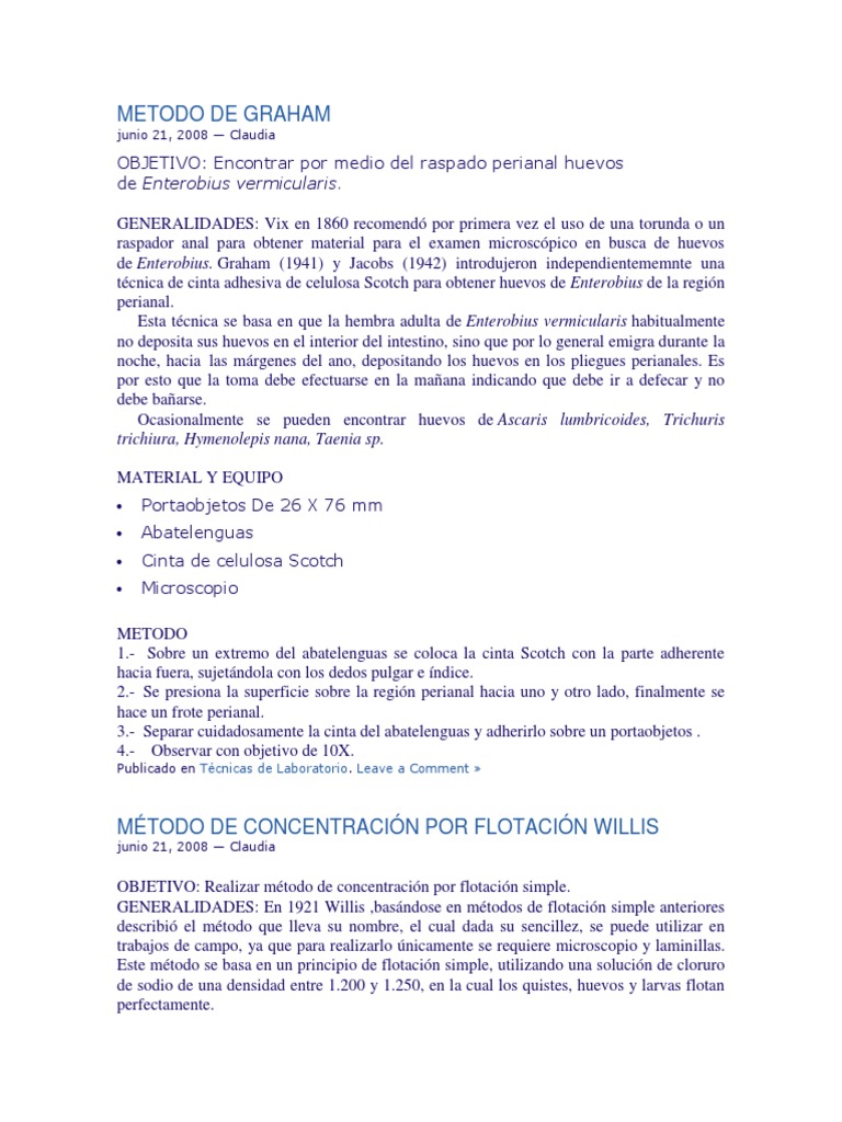 Método de Graham para Enterobius | PDF | Salud y bienestar | Medicina