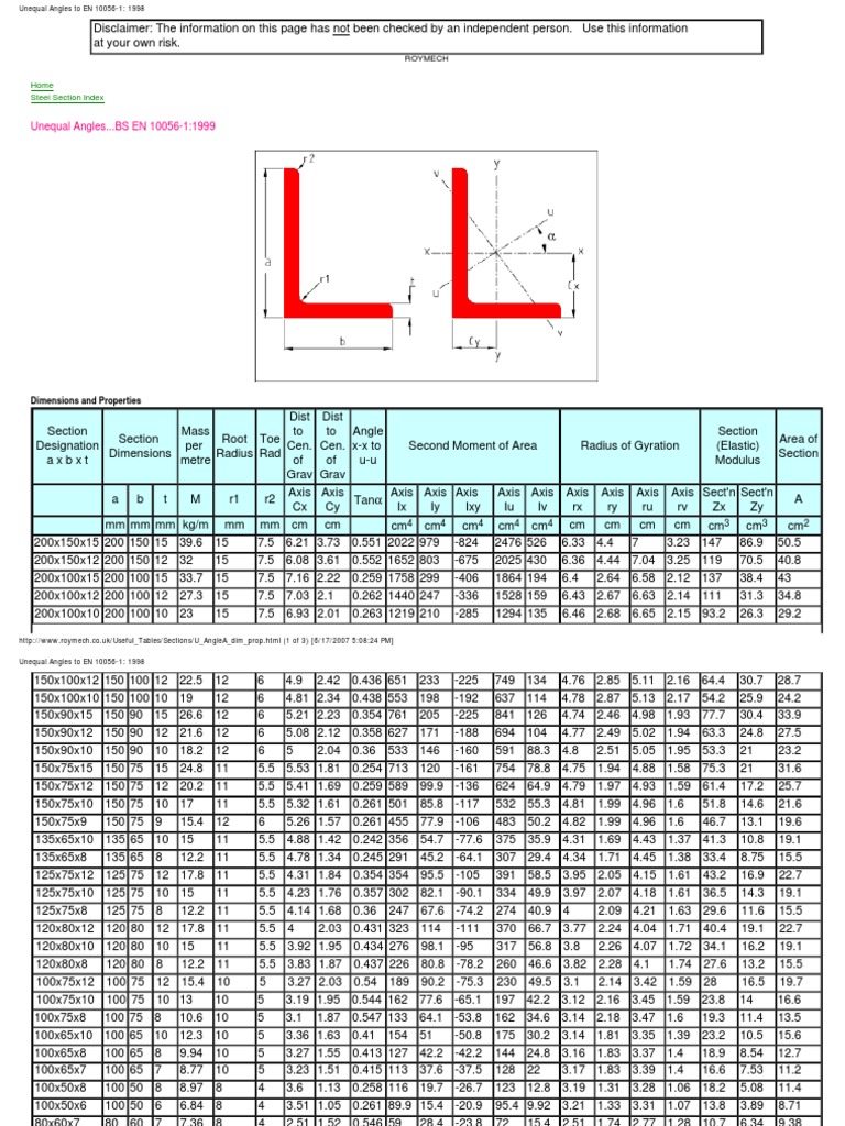 Unequal Angles per EN 10056-1 Standards | PDF | Classical Mechanics ...