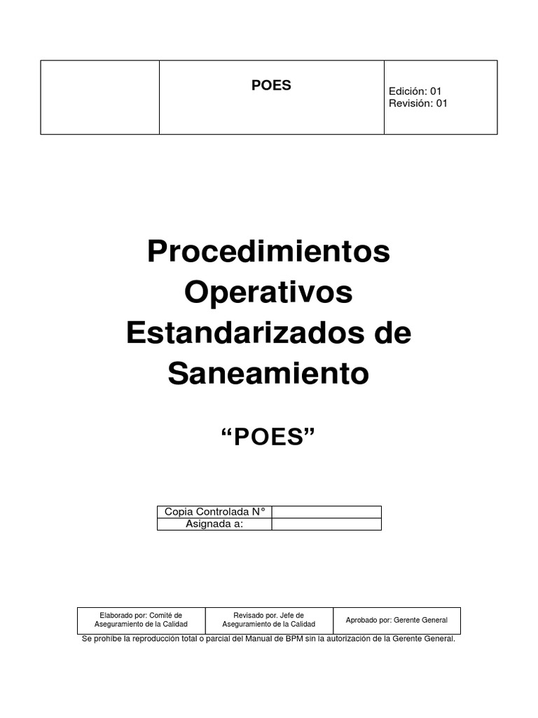 POES: Guía de Higiene y Saneamiento | PDF | Lavado de manos | Calidad ...