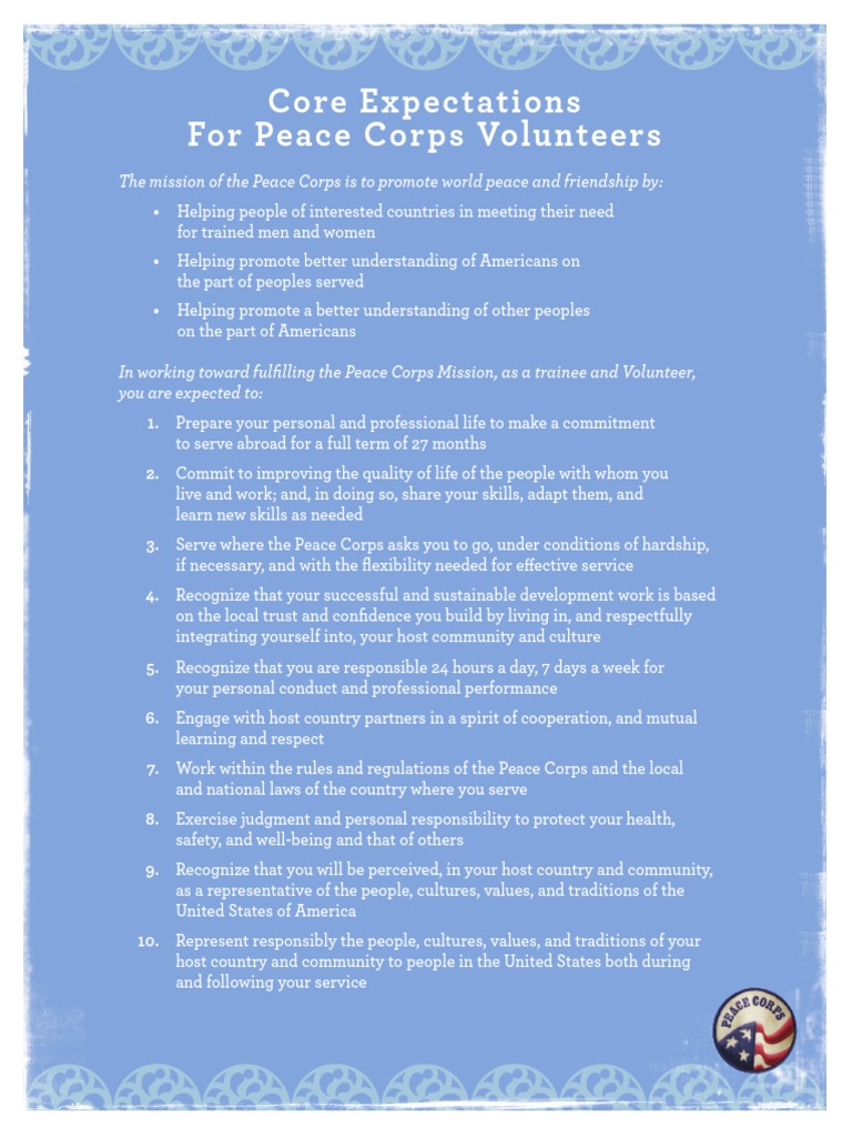 Core Expectations for Peace Corps Volunteers | PDF | Self-Improvement ...