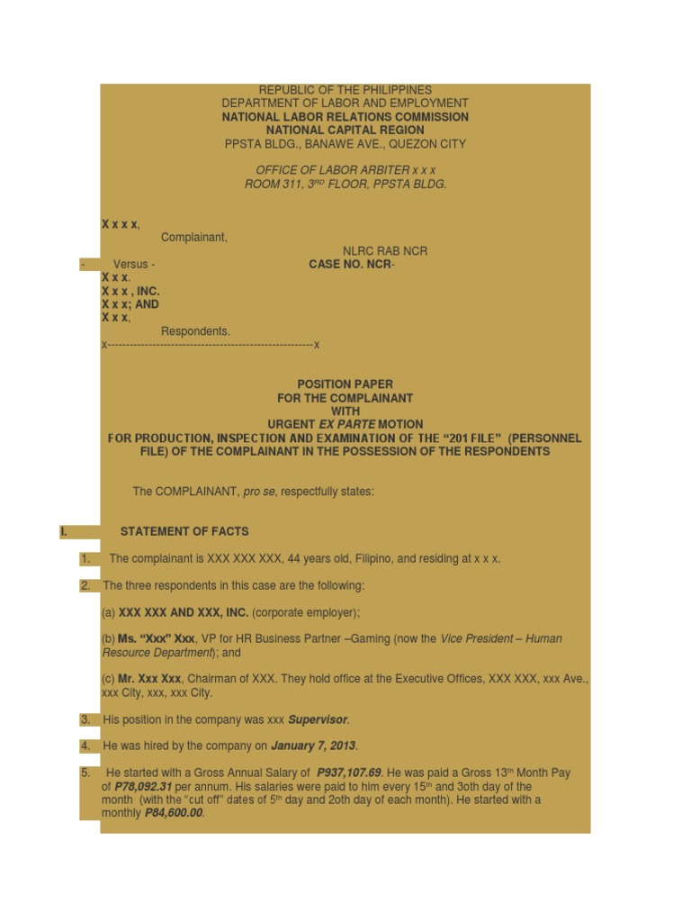 Position Paper PDF Employment Labour Law