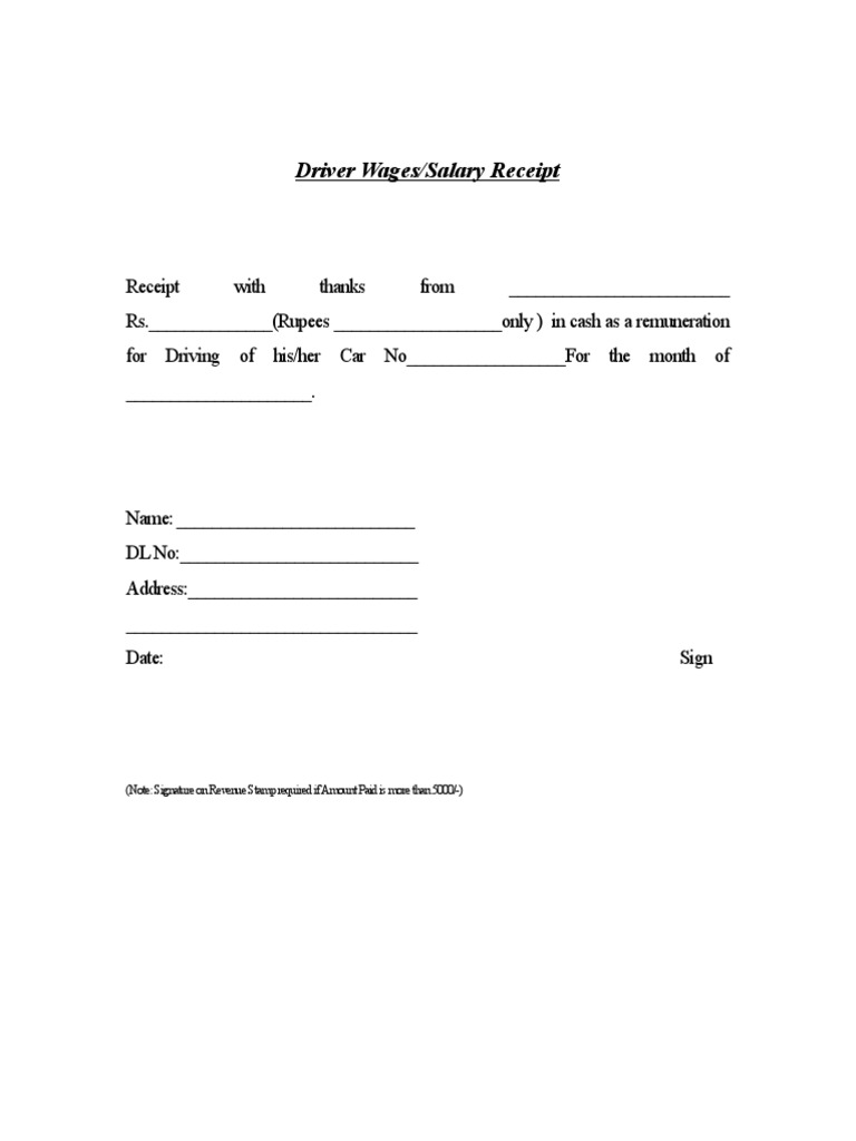driver salary receipt template employment compensation salary