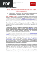 Nota de Prensa MHOL Marcha Del Orgullo LGBTI 2017