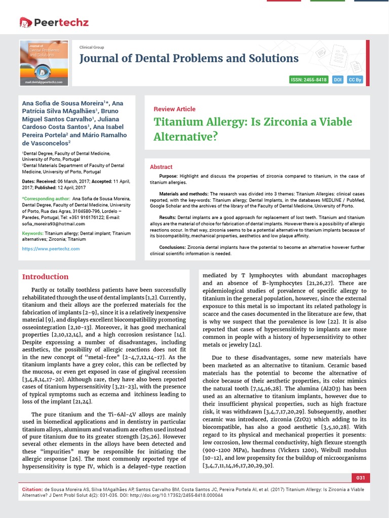 Titanium Allergy Is Zirconia a Viable Alternative? Dental Implant