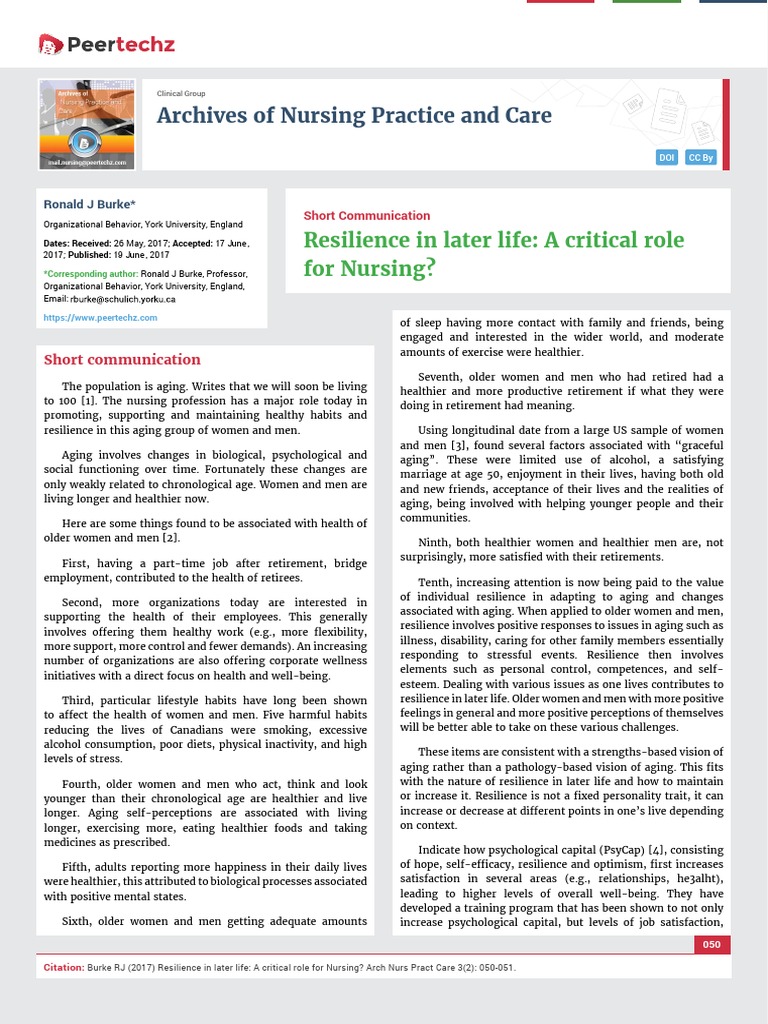 Resilience in Later Life: A Critical Role For Nursing? | PDF ...