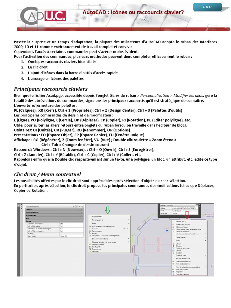 Les raccourcis clavier et commandes dans AutoCAD