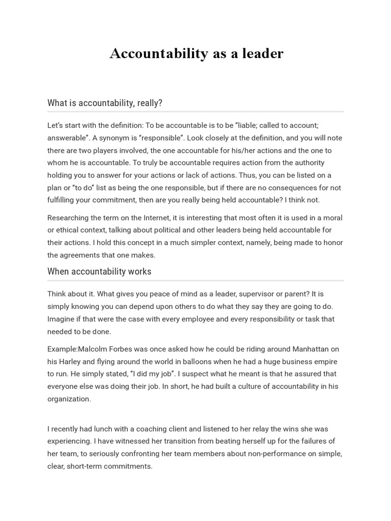 Leadership Accountability Guide | PDF | Accountability | Goal