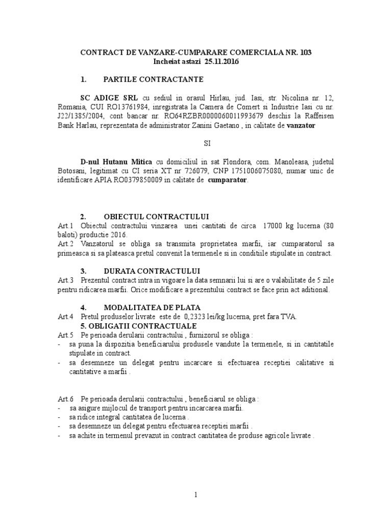 Contract Lucerna Persoana Fizica