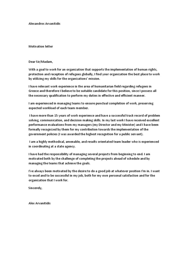 Human Rights Advocacy Motivation Letter | PDF | Career & Growth