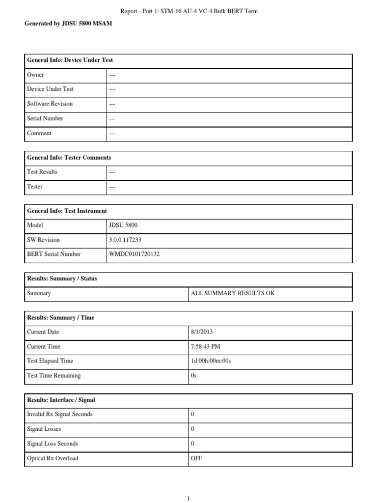 STM-16 AU-4 VC-4 BERT Test Report | PDF | Telecommunications ...