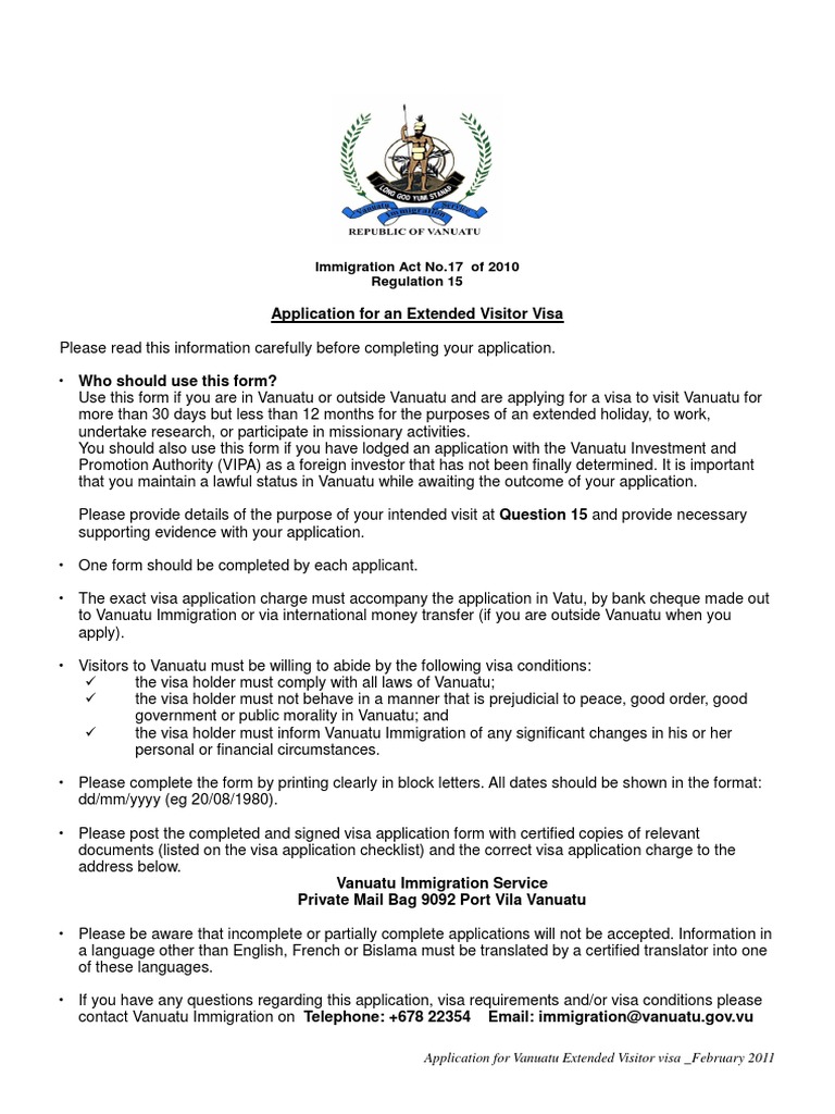 Application for Extended Visitor Visa_dec 2010_vanuatu Travel Visa
