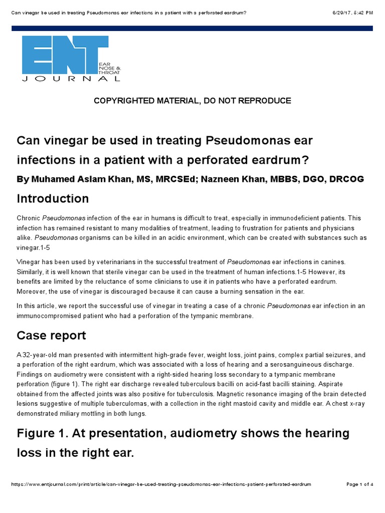 Can Vinegar Be Used in Treating Pseudomonas Ear Infections in A Patient