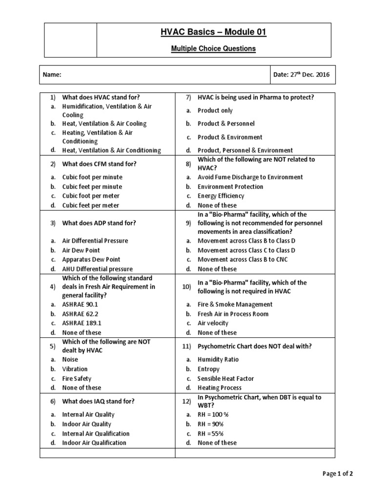 Questions Hvac Ventilation (Architecture)